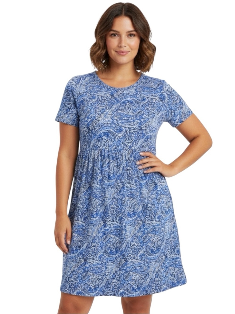 Longyuan Blue Paisley Short Sleeve Summer Dress with Pockets | NWOT
